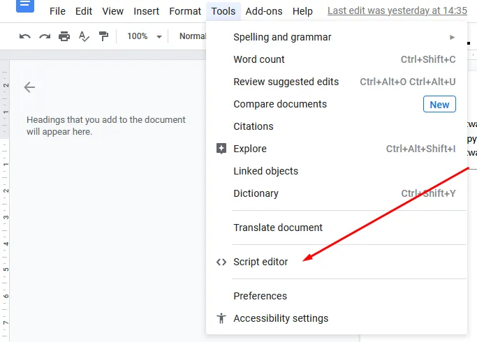 Script editor in the tools menu