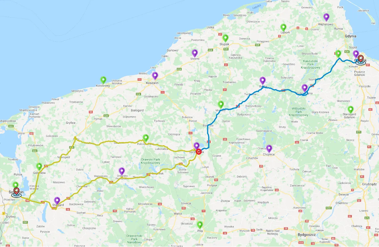 routes on the map