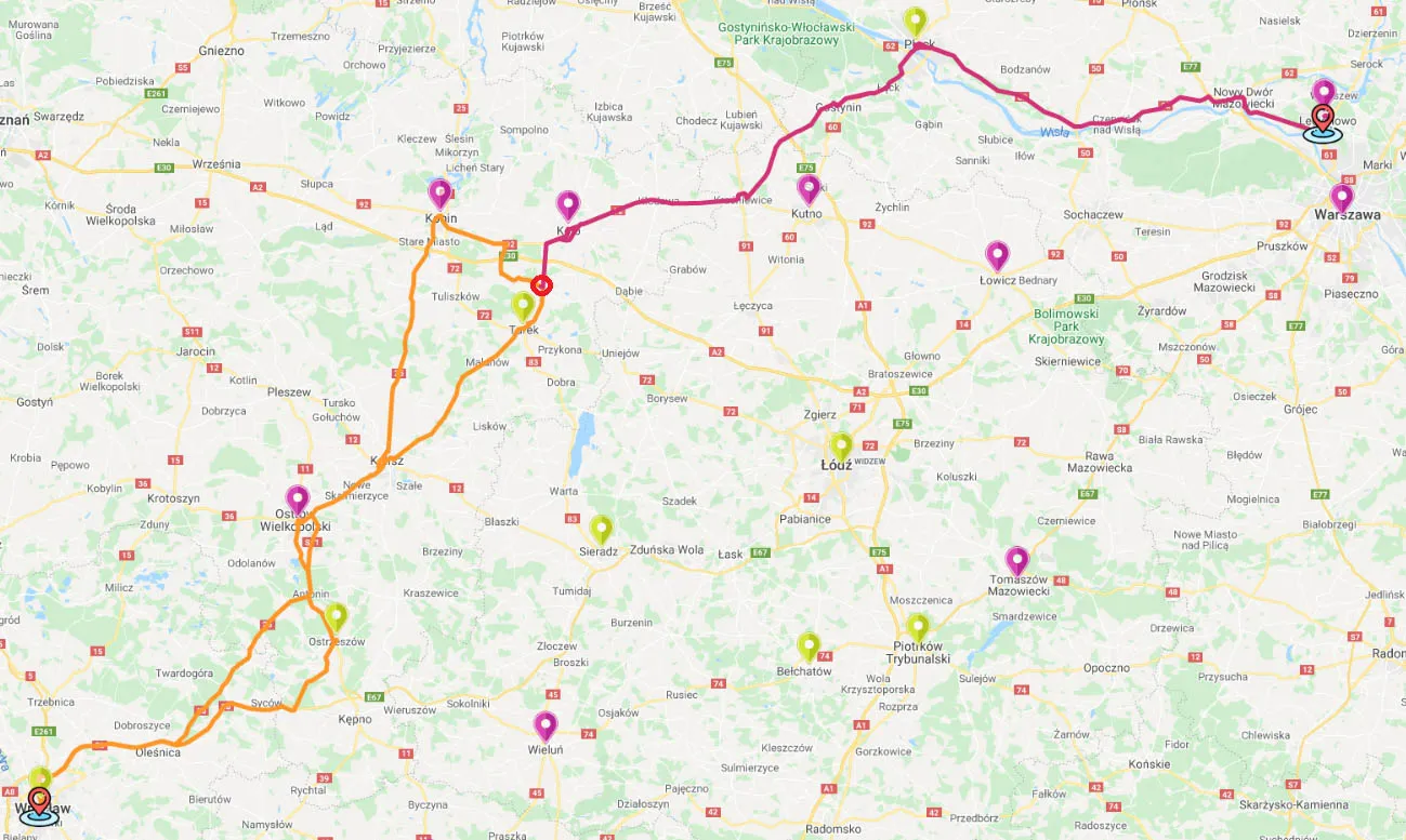 Route on the map